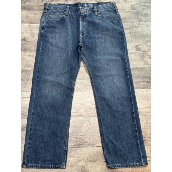 Carhartt Jeans Mens 40 Blue Denim Straight Fit Relaxed Work Pants 40x30 - Picture 1 of 11